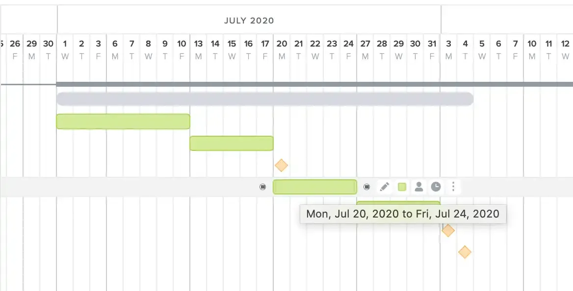Example of TeamGantt's drag and drop scheduling in gantt chart view