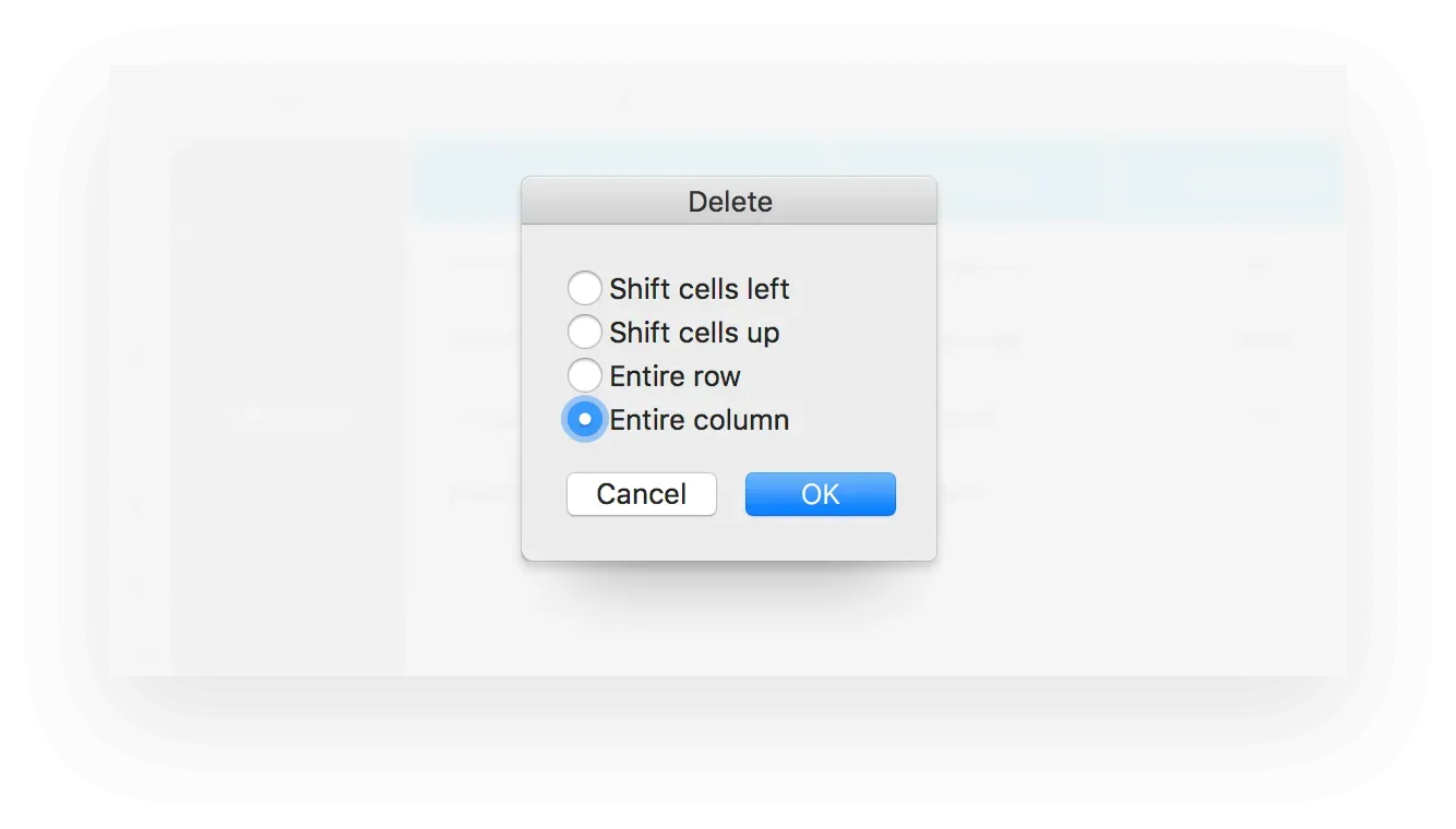 Deleting a column from the risk assessment Excel template