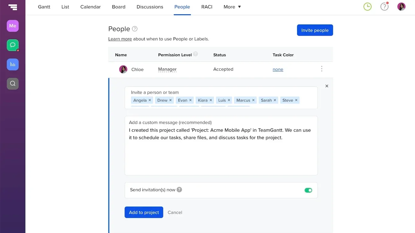 Screenshot of project invitation email for adding team members to the plan