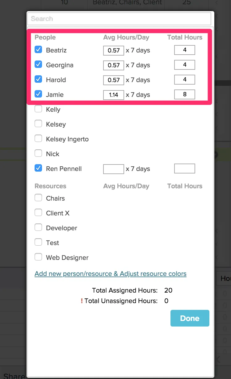 Select users to assign hours to in TeamGantt when estimating tasks