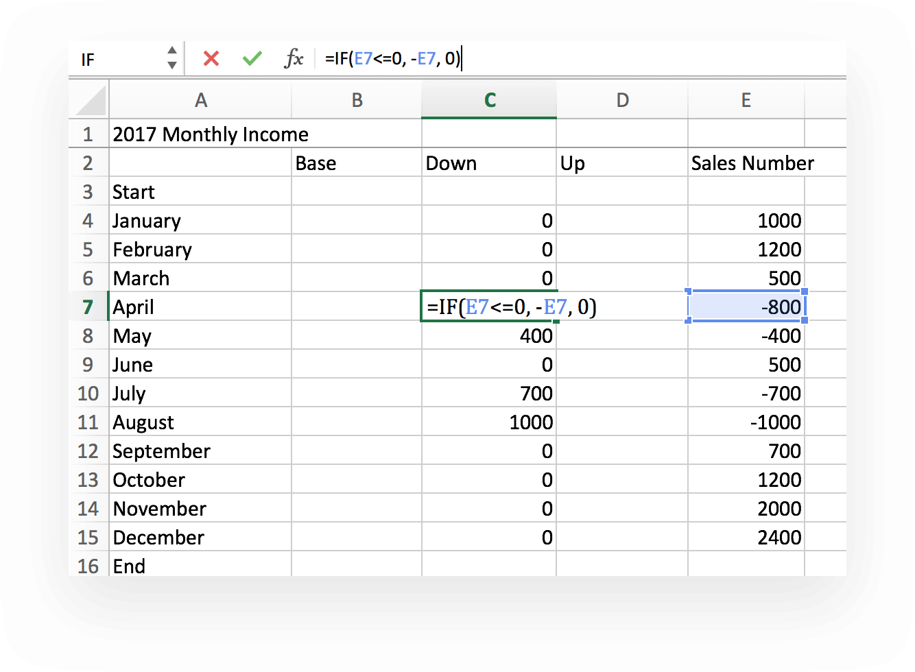 Entering formulas into the Down column of your Excel waterfall chart