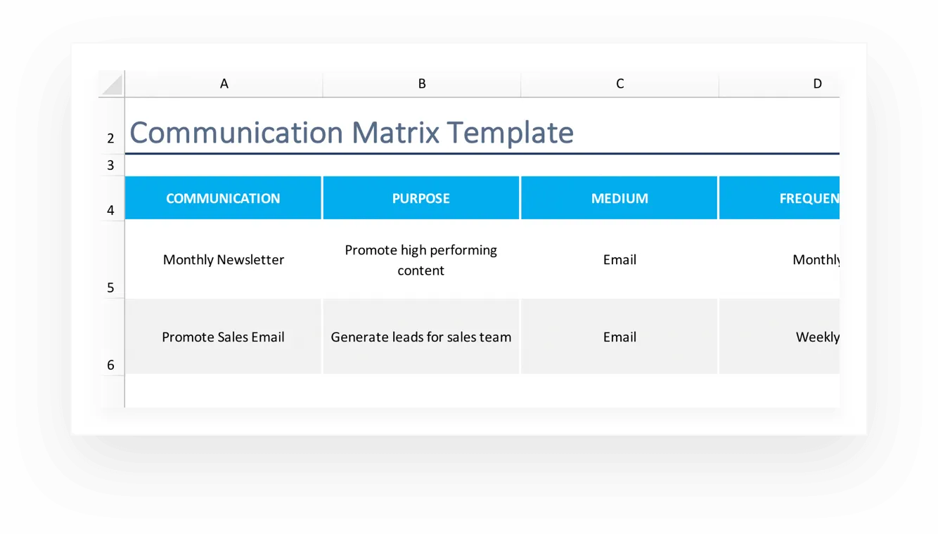 Example of a monthly newsletter in a communication matrix for a marketing project
