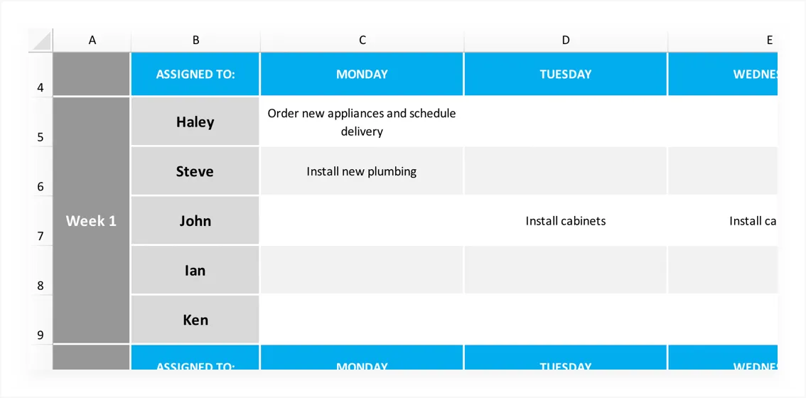 Example of a construction project schedule