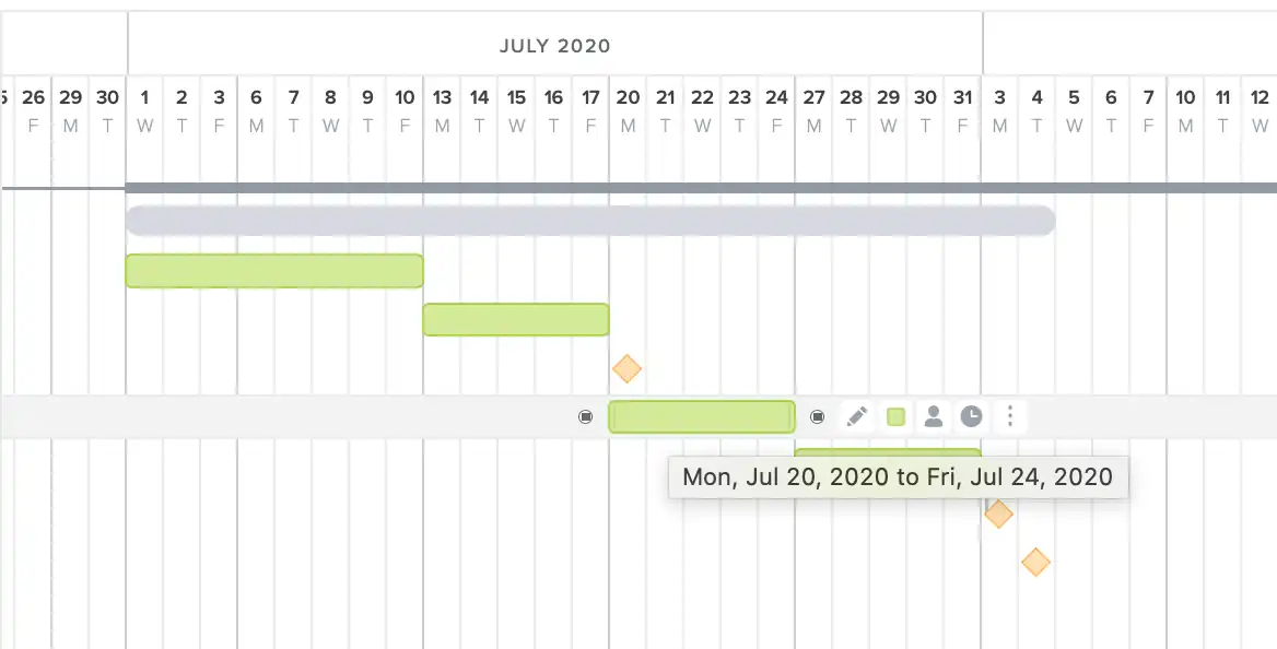 Example of TeamGantt's drag and drop scheduling in gantt chart view