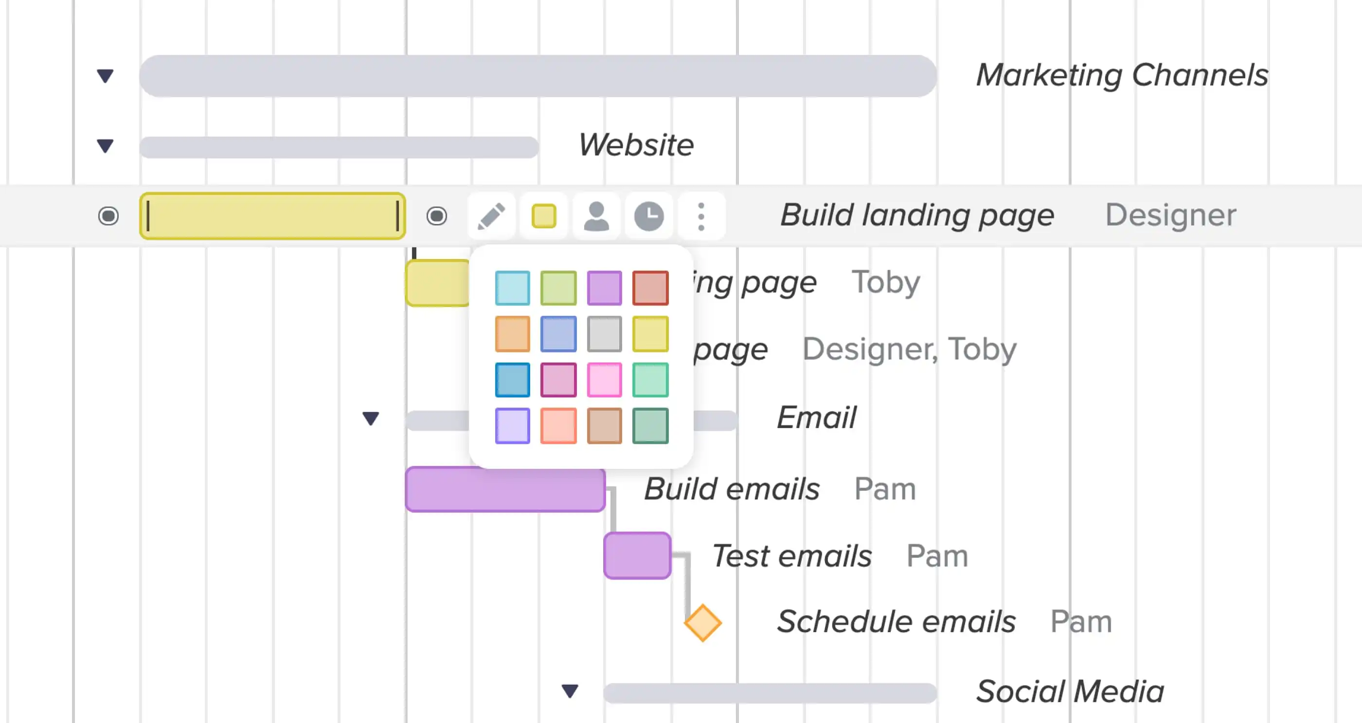 Color-coding marketing campaign tasks based on activity type or resource assigned
