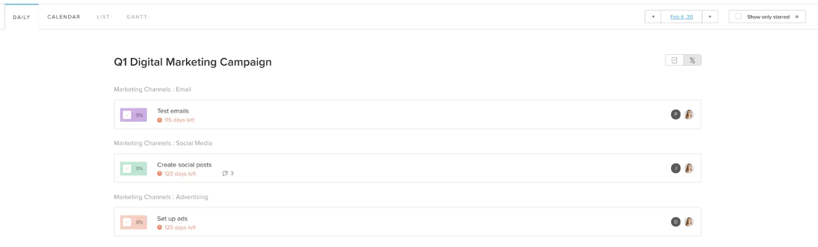 Managing personal campaign task assignments using TeamGantt's My Tasks view