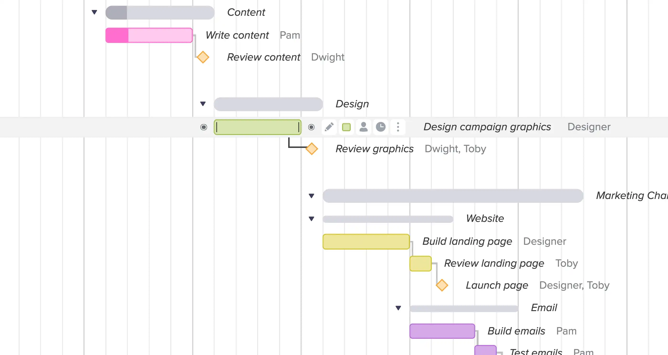 Using TeamGantt's drag and drop scheduling to build and adjust your digital marketing campaign plan