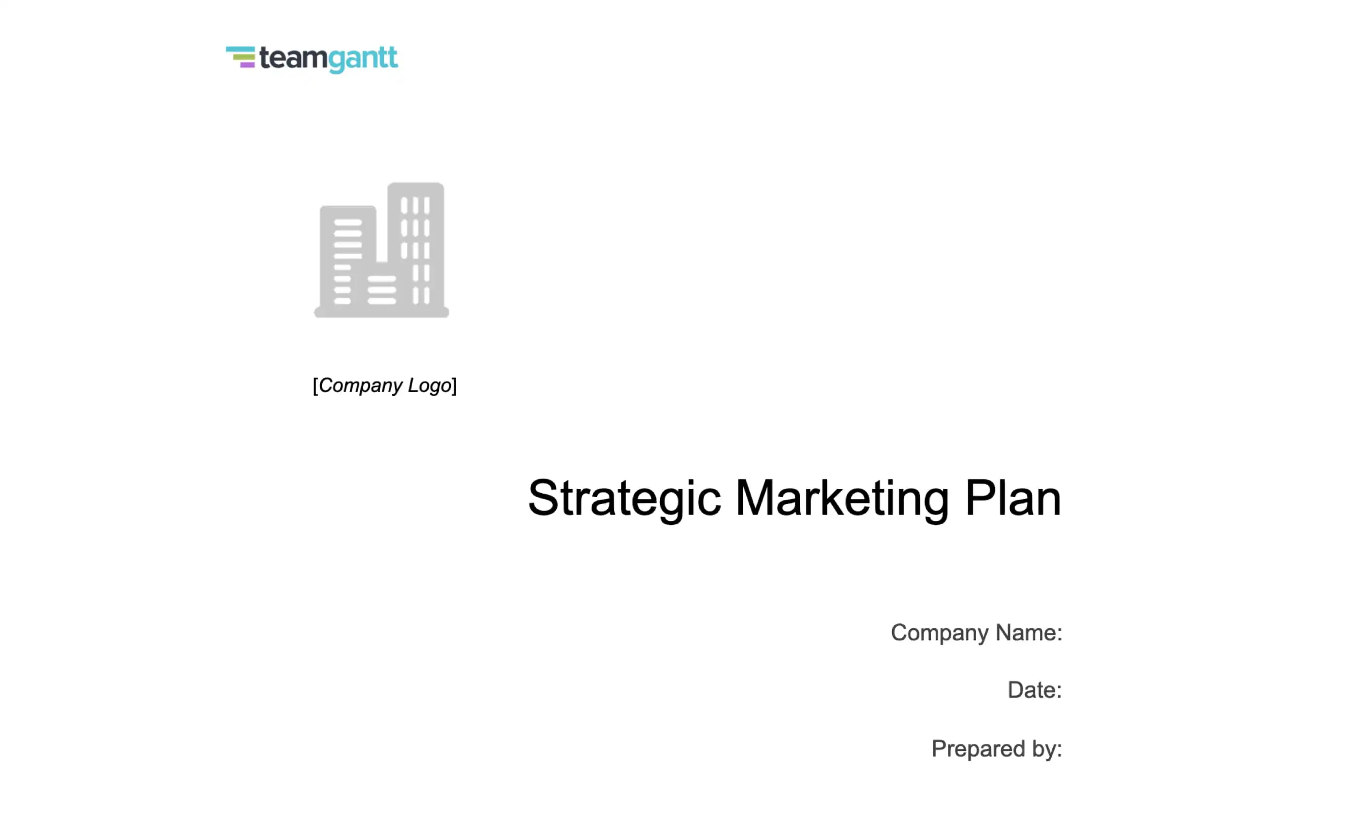 Screenshot of TeamGantt's strategic marketing plan template for Google Docs
