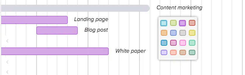 Color-coding tasks by activity type so your digital marketing plan is easy to scan