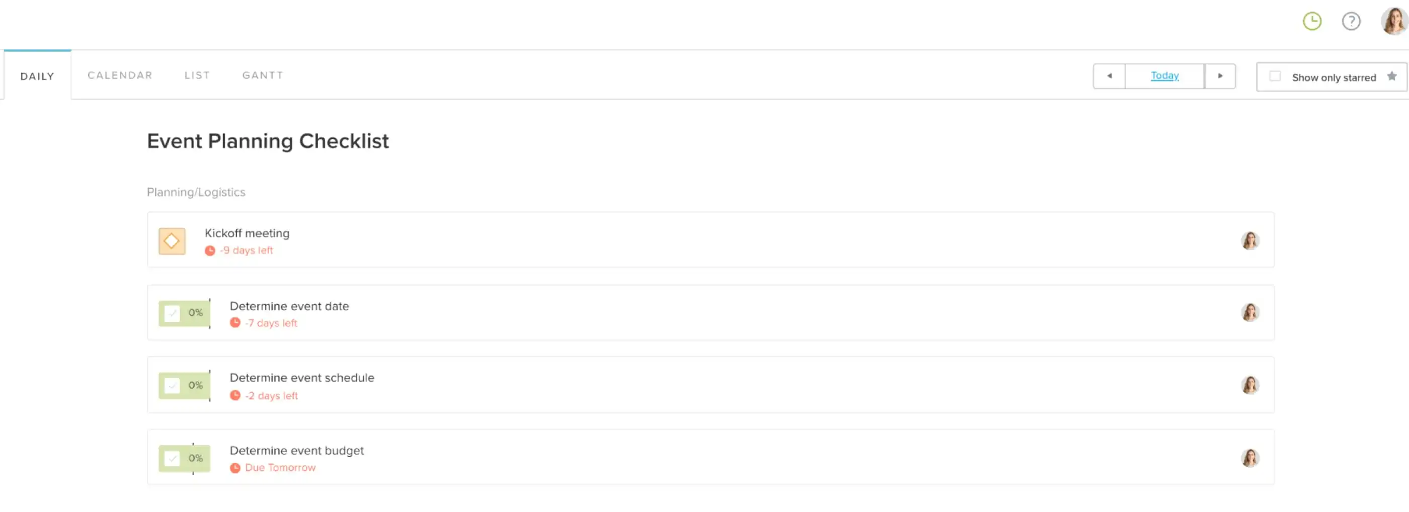 Managing your daily event to-do list with TeamGantt's My Tasks view