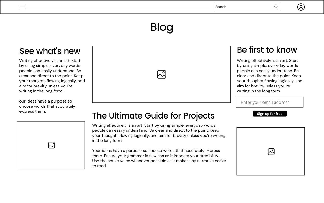 Example of a wireframe for a website project