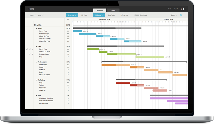Screenshot of gantt chart software on a laptop
