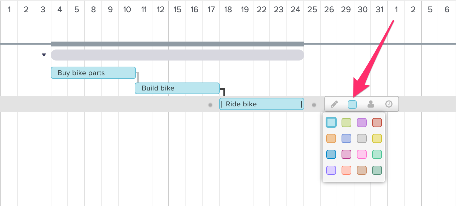Screenshot of task color selector in TeamGantt